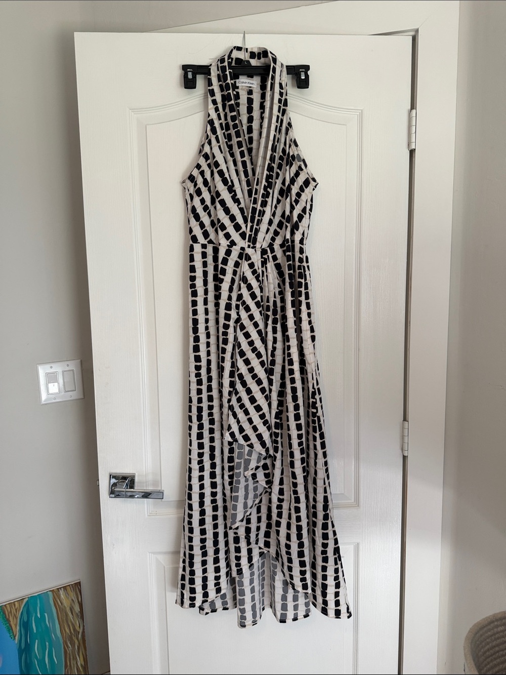 Sleeveless Black and White Wrap Maxi Dress